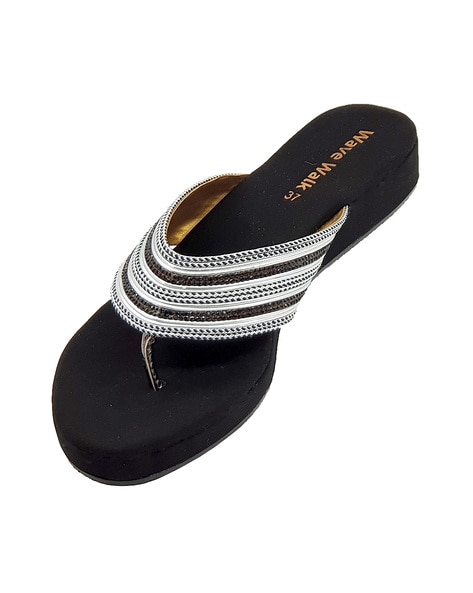 V strap Sandals with Embellished Accent