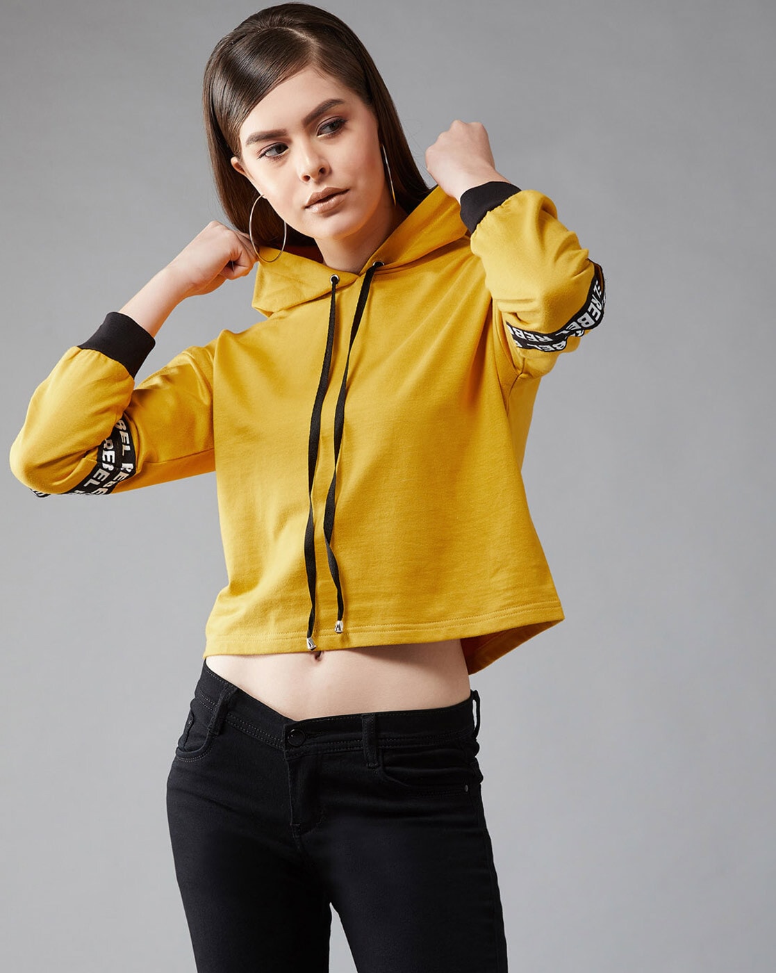 Mustard cropped hoodie sale