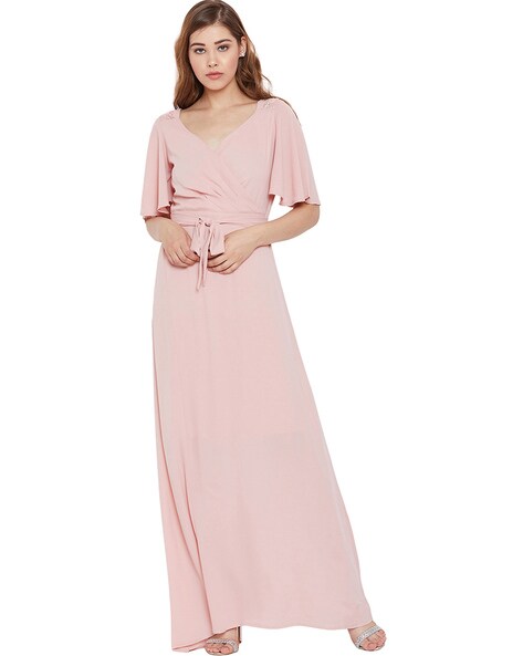 Madame Blush Pink Satin Asymmetric Scarf Neck Backless Midi Dress – Club L  London - USA