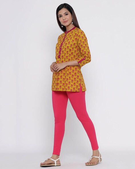 Shop Women's Solid Bright Red Ankle Length Leggings Online | GoColors