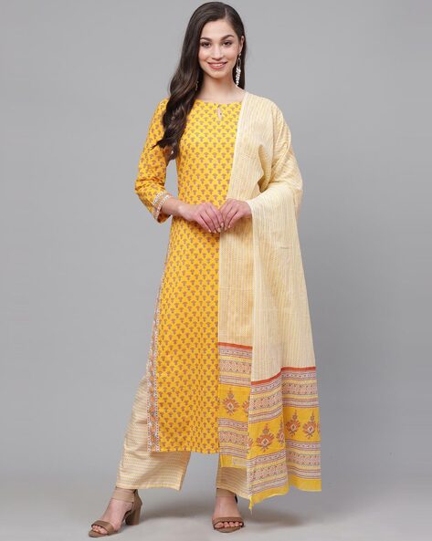 ajio yellow kurta set