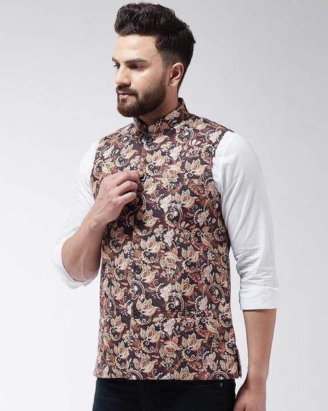 Floral print waistcoat mens sale