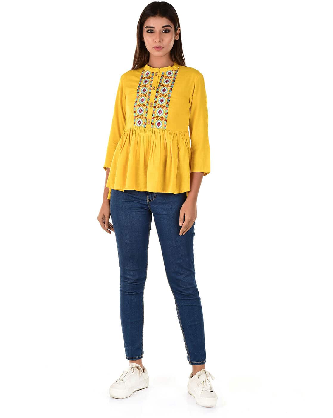 womens yellow tunic tops