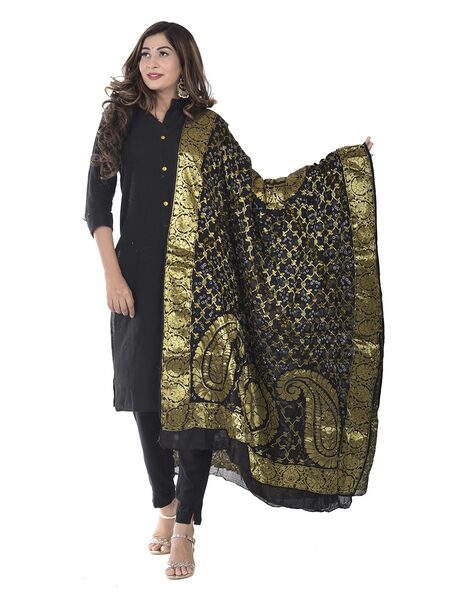 Paisley Pattern Dupatta with Contrast Border Price in India