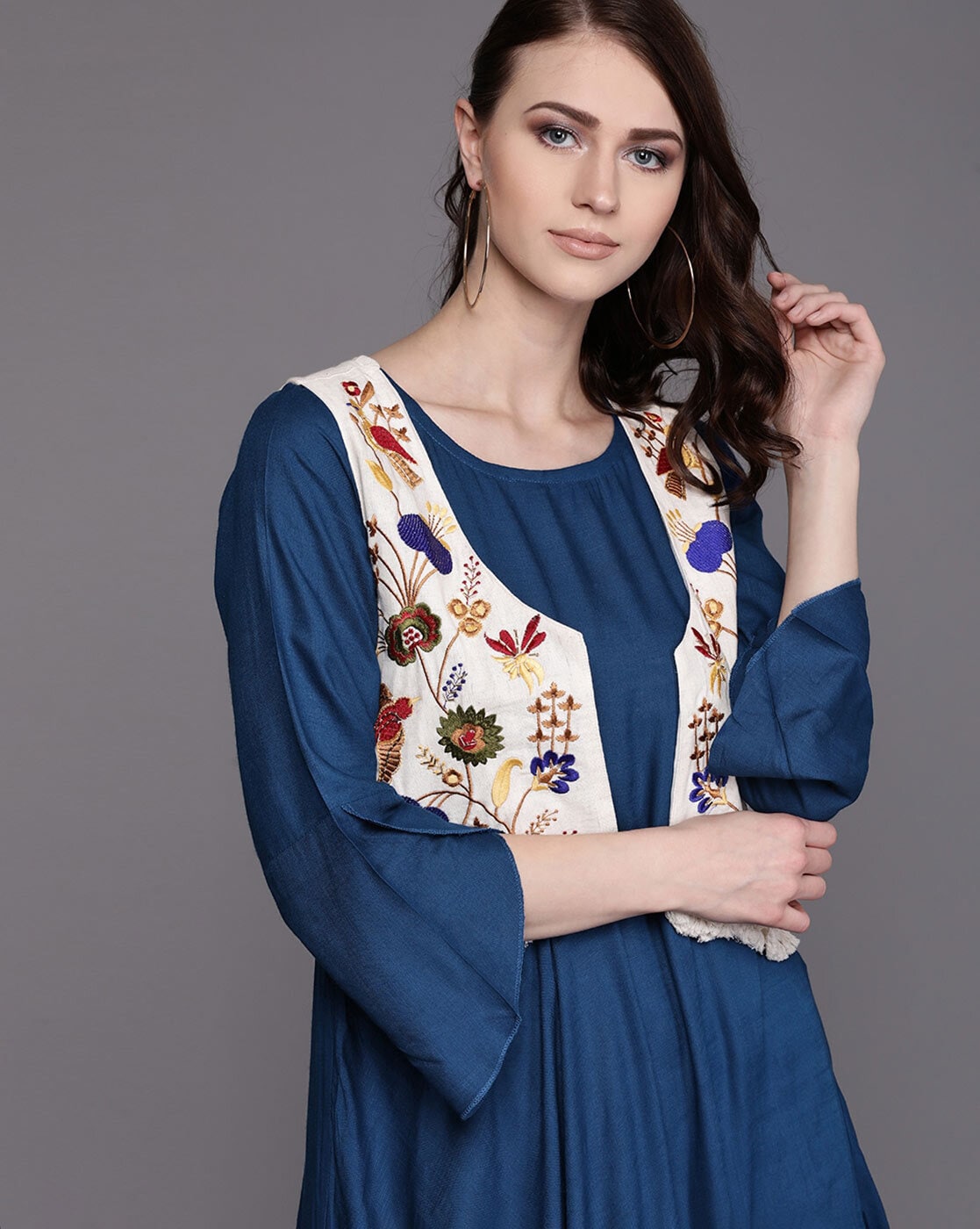 Maxi Gown with Floral Embroidered Waistcoat