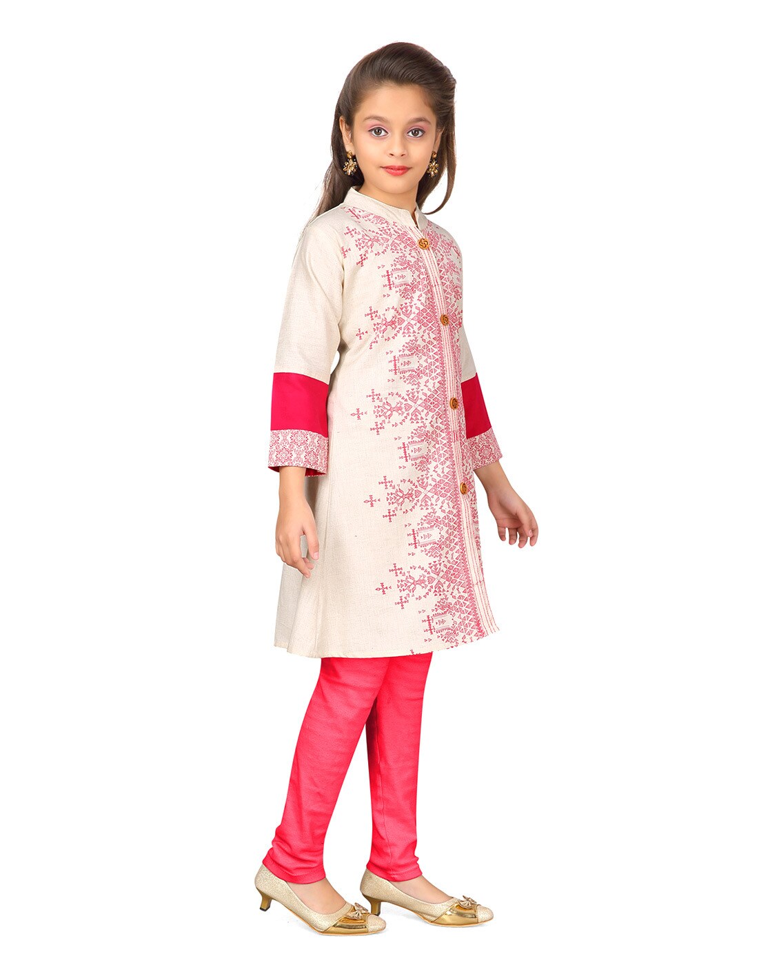 Aarika girls white-red colour cotton kurti legging set - Aarika - 4220904