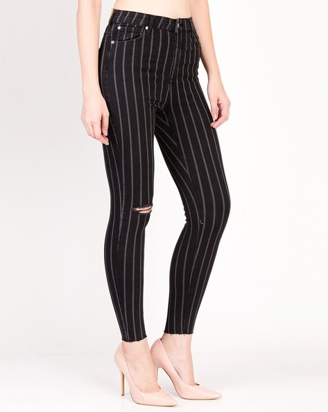 Womens black and cheap white striped skinny jeans