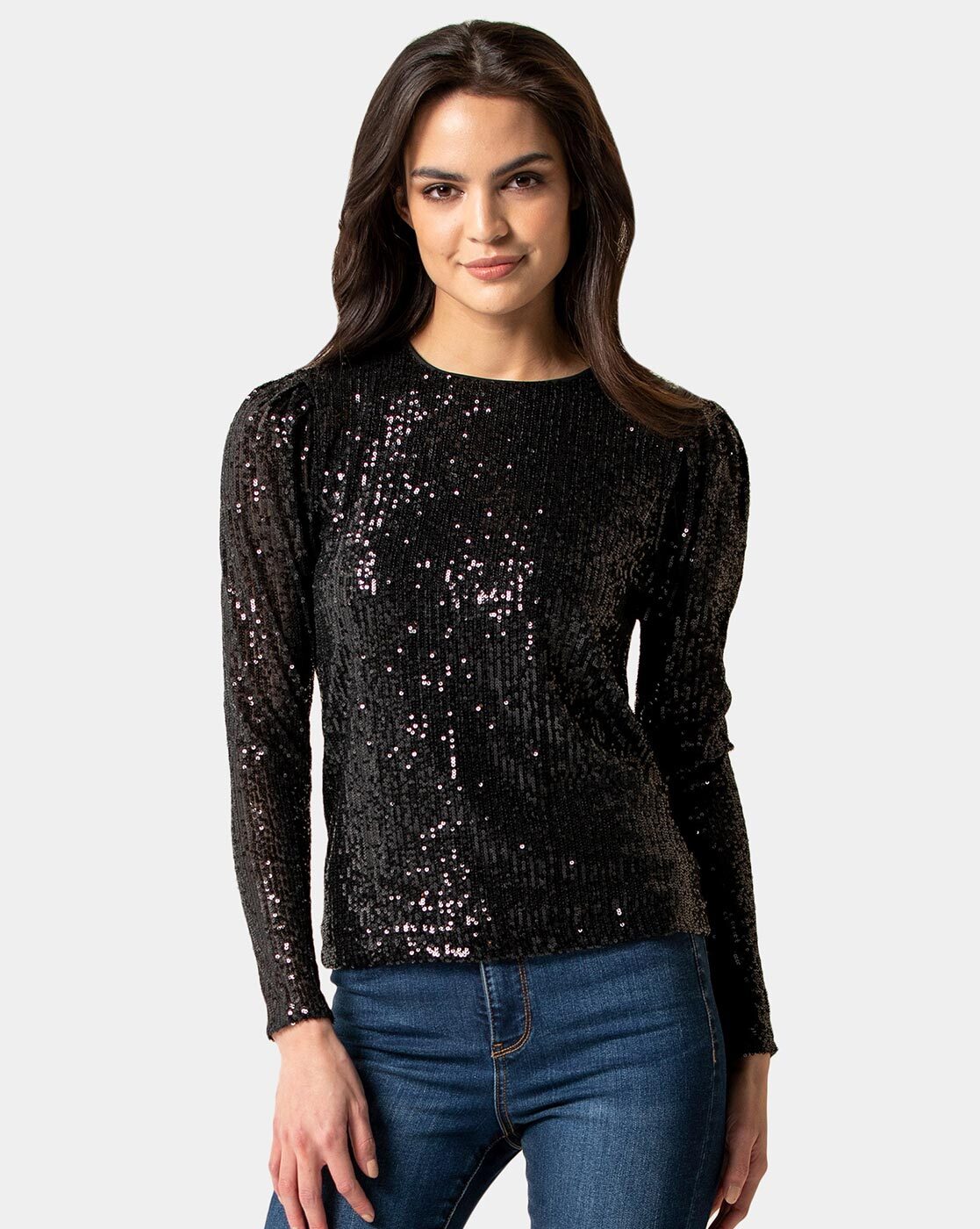 Black sequin top with jeans | Dresses Images 2022