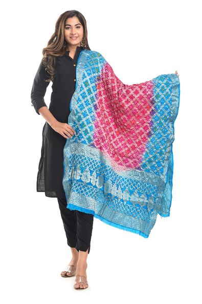 Embellished Tie & Dye Dupatta with Contrast Border Price in India