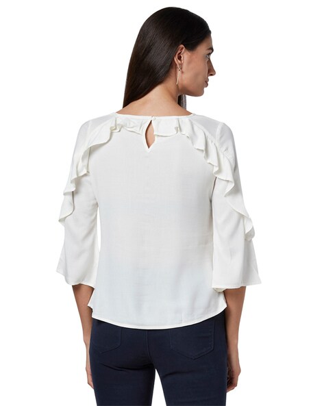 V-Neck Crop Top with Ruffle Sleeves