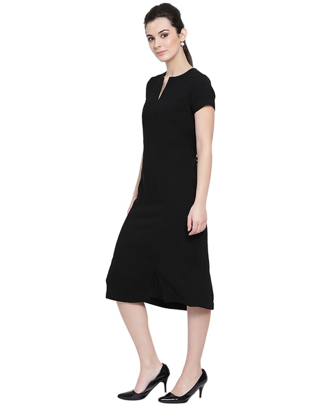 Buy HAUTE CURRY Off White Embroidered Round Neck Cotton Flex Women's Knee  Length Dress | Shoppers Stop