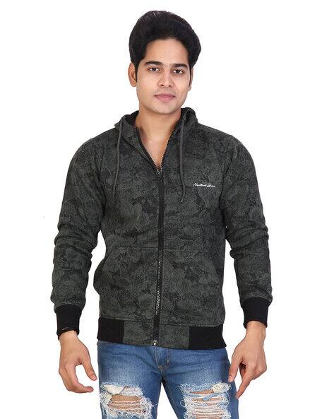 awack Printed Zip Front Hooded Sweatshirt