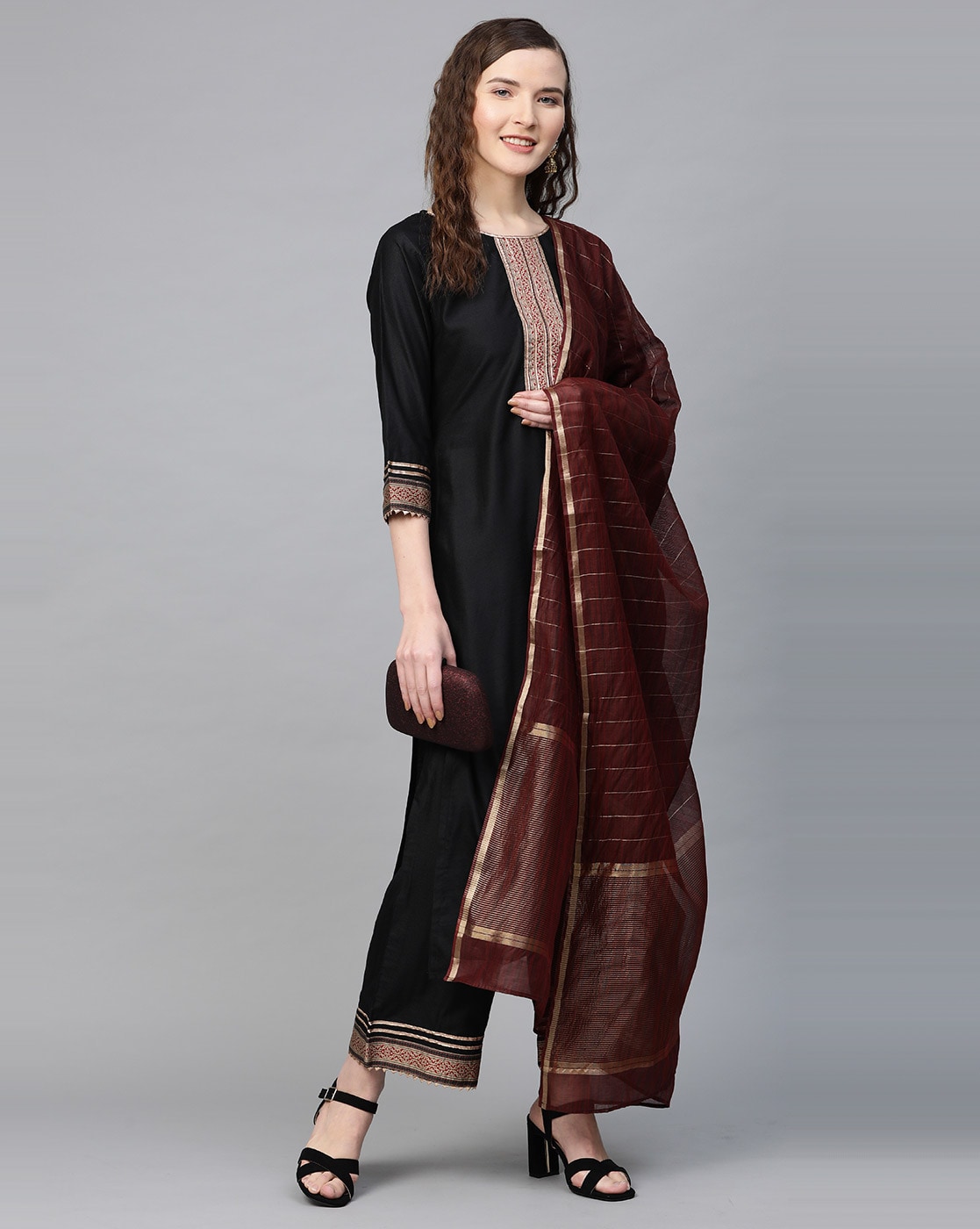 Buy Ishin Womens Cotton Black Embellished ALine Kurta Trouser Set With  Jacket Online  ISHIN FASHIONS