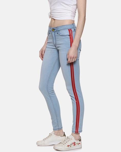 Buy Campus Sutra Womens Side-Striped Skinny Fit Denim Jeans online