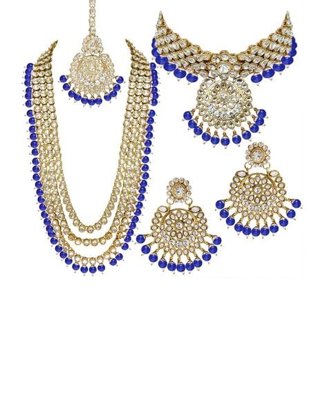 Buy Sapphire Blue Wedding Jewelry Set Bridal NECKLACE and EARRINGS Navy Blue  Flower Wedding Jewelry Cubic Zirconia Online in India - Etsy