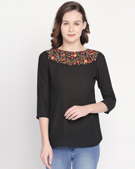 Floral Embroidered Tailored Fit Top 