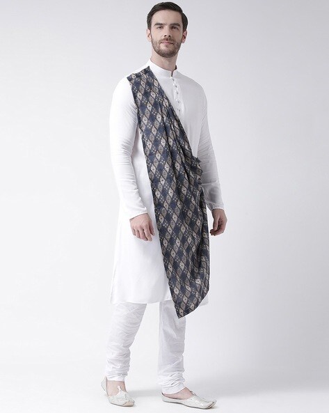 white kurta pajama with shawl