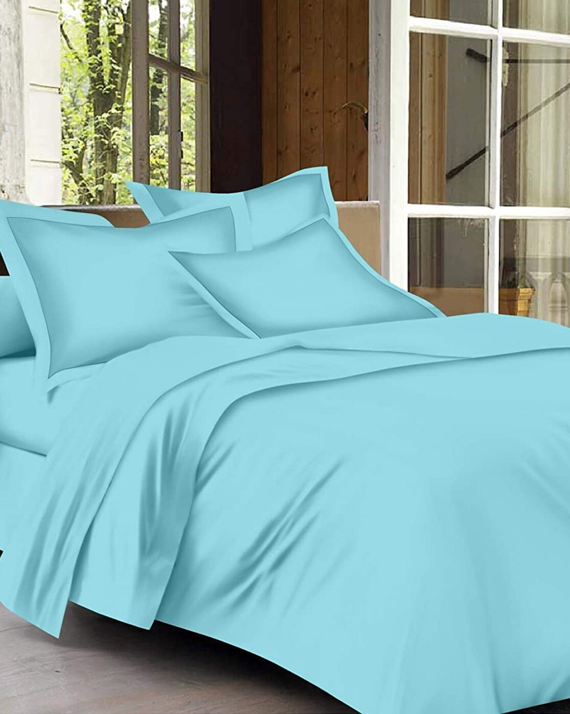 Sky Blue Bedsheets For Home, Queen Size Fitted Bed Sheets India