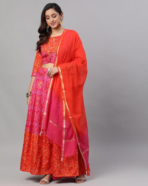 Buy Wonderful Orange-Rani Embroidered Banarasi Silk Wedding Lehenga Choli  From Zeel Clothing.