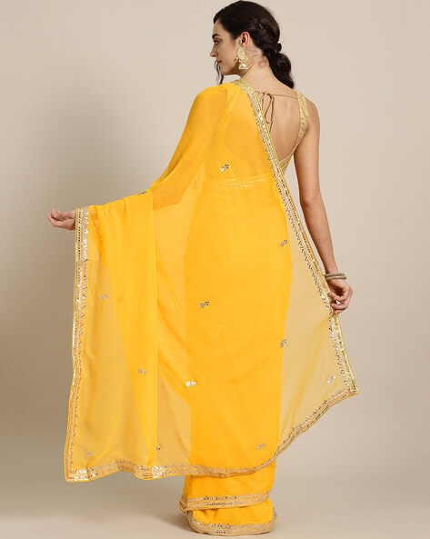 Buy Yellow Sarees for Women by Geroo Jaipur Online | Ajio.com