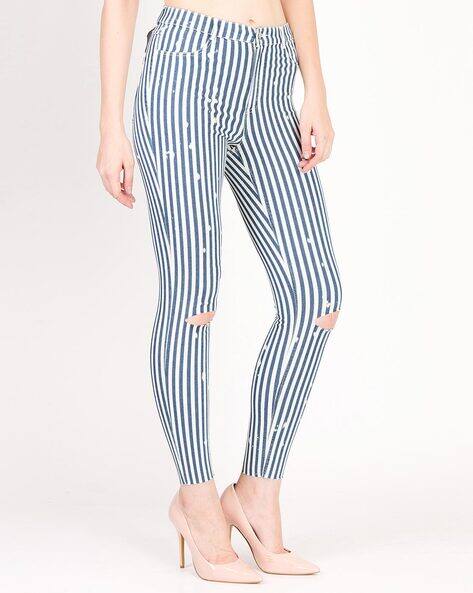 blue striped skinny jeans
