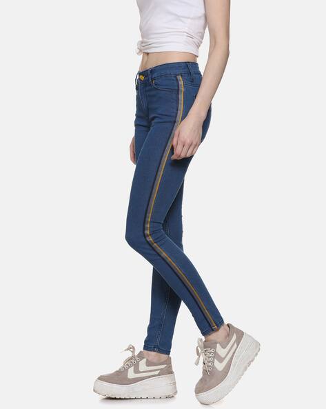 blue striped skinny jeans