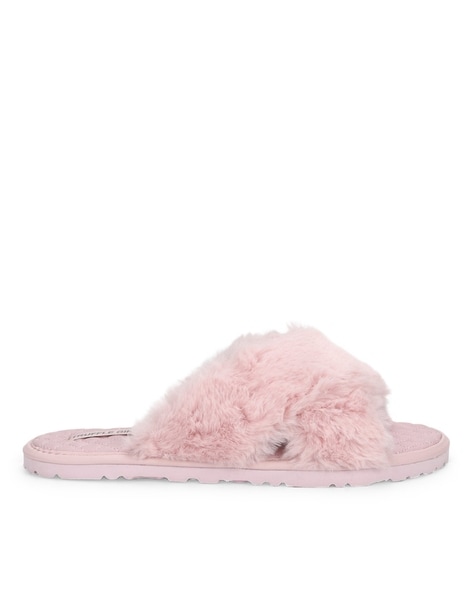 Faux fur best sale criss cross slippers