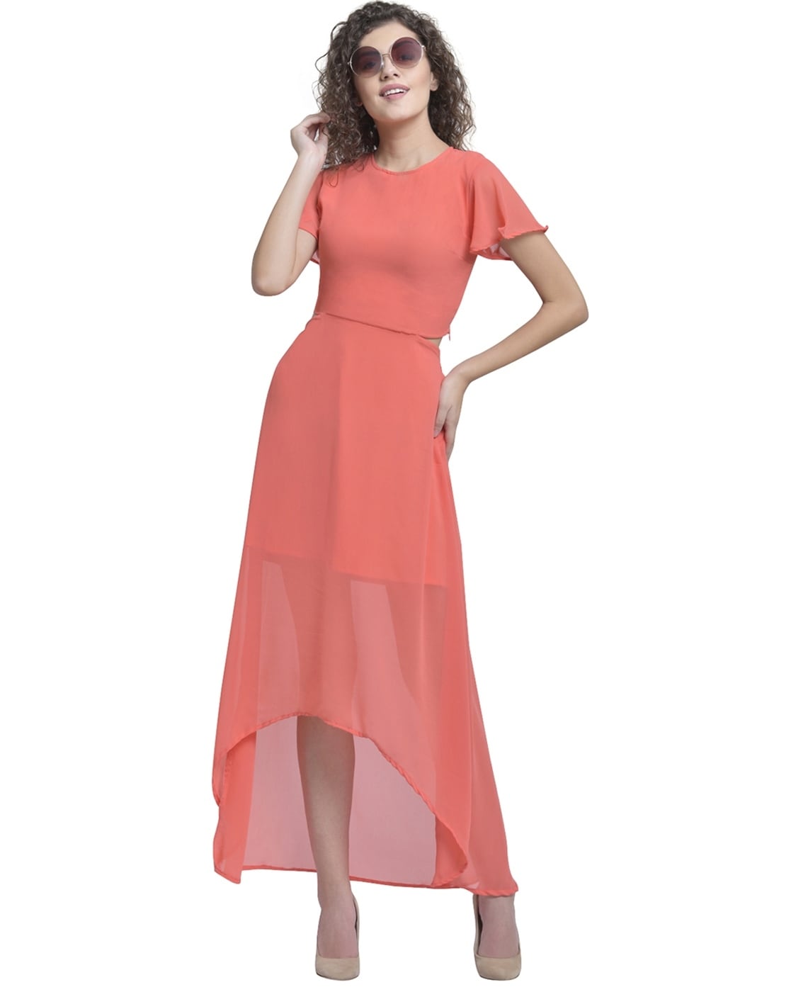 peach high low dress