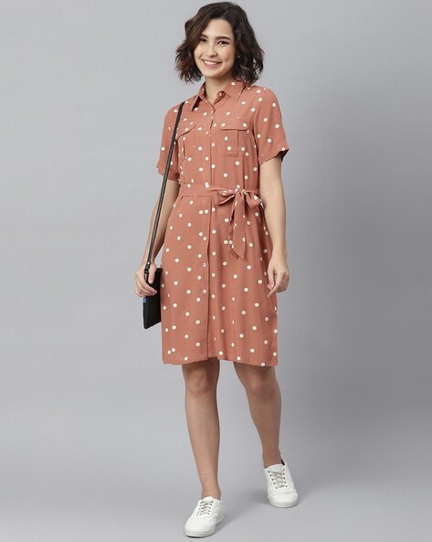 Brown polka cheap dot shirt dress