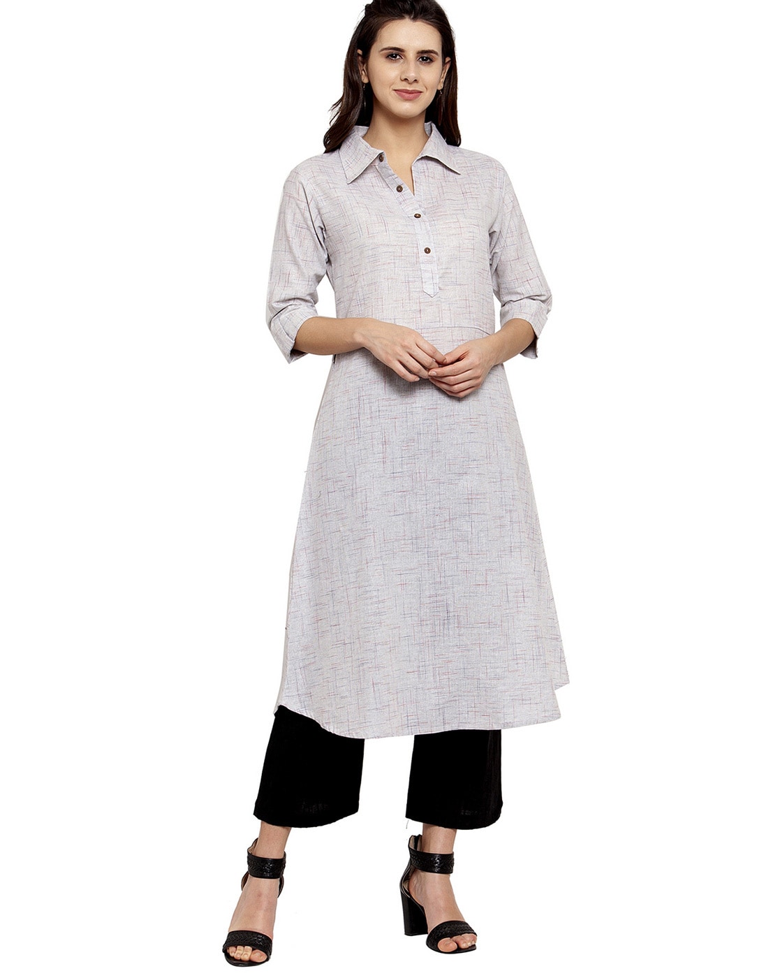 Buy online Women Blue & White Shirt Collar Straight Kurta from Kurta Kurtis  for Women by Anubhutee for ₹819 at 61% off | 2024 Limeroad.com