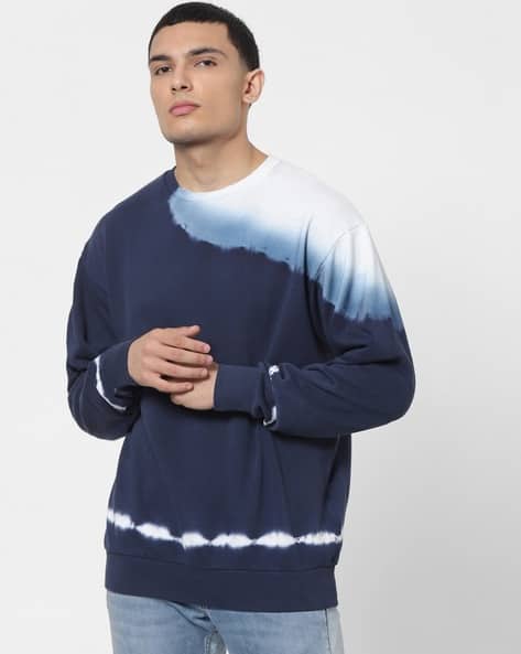 Ajio Tie Dye Sweatshirt Oversized Buy White Blue Sweatshirt