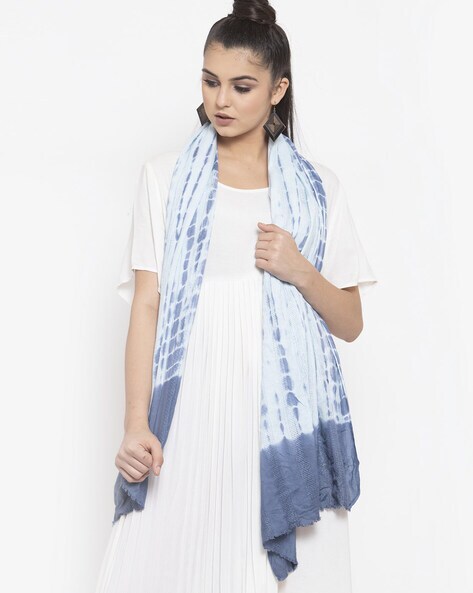 Tie & Dye Stole with Frayed Hem Price in India