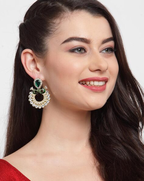 Large hanging earrings emerald green/green statement earrings  silver/leaf/feather/festival boho Indian earrings/glamor party earrings
