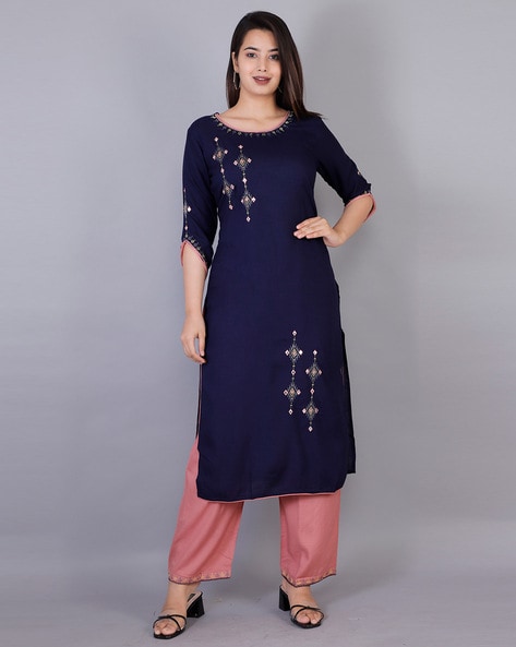 Straight Kurta Set with Embroidery Details