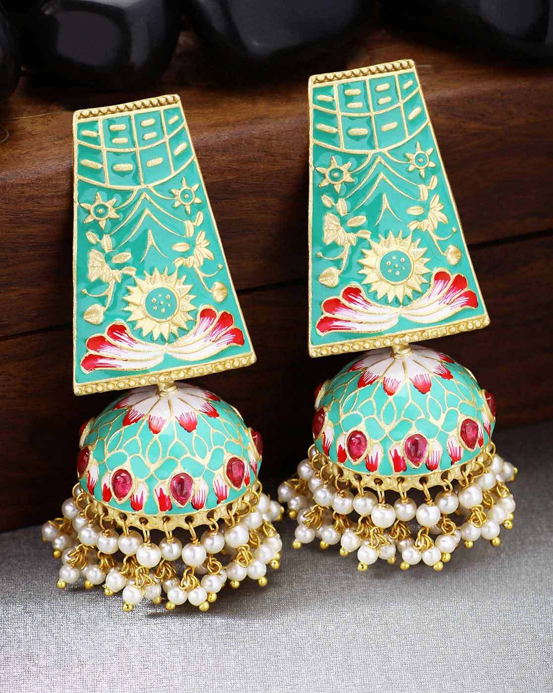 Buy Polki umbrella Earrings Online Cheap, Kundan Earrings, Meenakari Kundan  Jewellery, Kundan Meenakari Necklace Set, Online