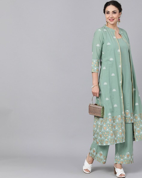 Printed A-line Kurta Set with Jacket