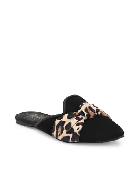 Mules with Animal Print Knot Accent