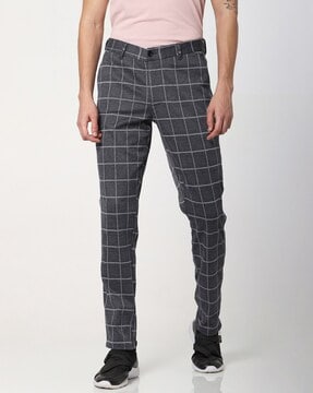 Jack  Jones Dark Grey Check Straight Leg Trousers  New Look