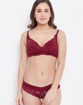 N-Gal Burgundy Lace Non-Padded Bralette Set