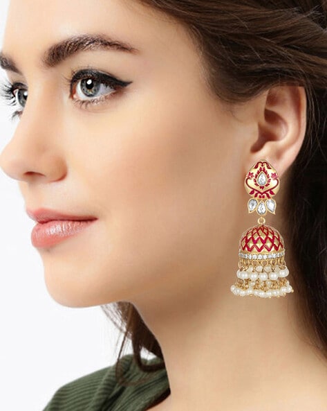 Rose Gold CZ Indian Jewelry Jhumka Earrings | Large Jhumkas Designs | –  Indian Designs