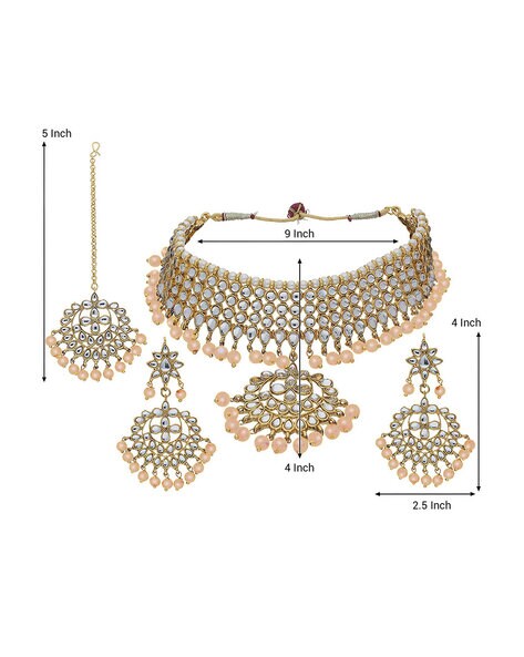 Indian Kundan Jewelry Gold Plated Bridal Choker Necklace Earrings Tikka Set 2 