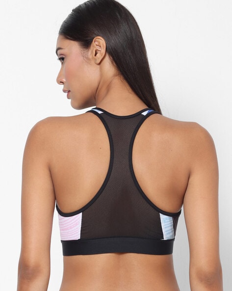 Printed Sports Bra with Brand Logo