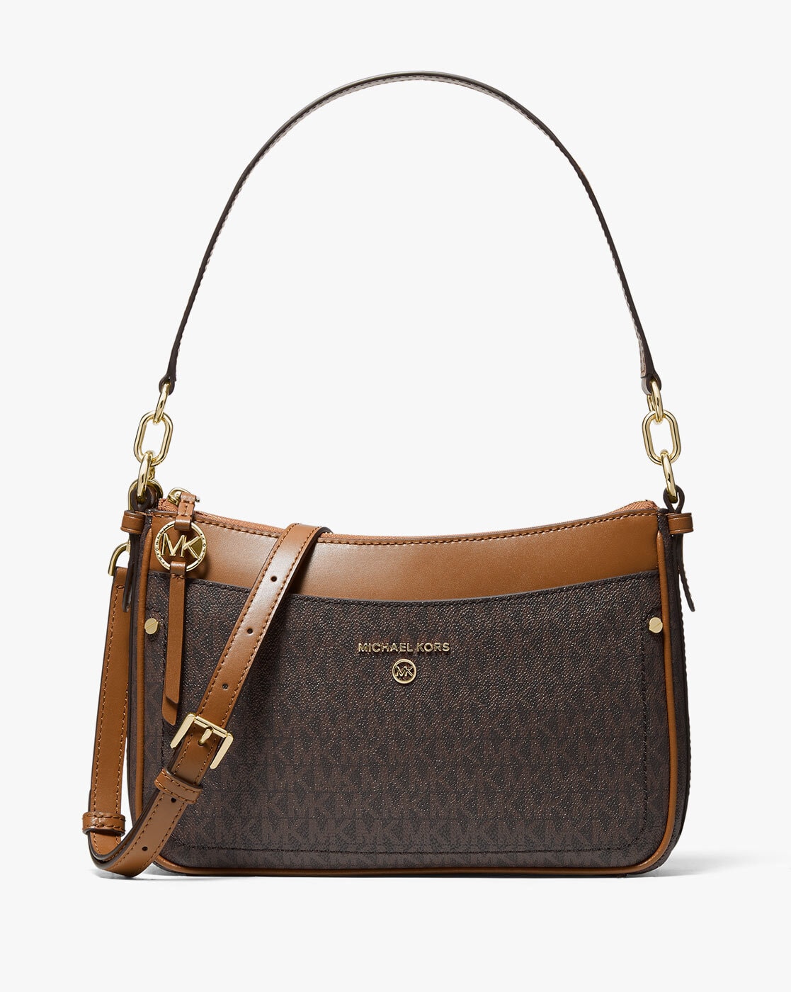 Michael Kors Jet Set Medium Crossbody Leather Handbag (Brown/Black):  Handbags