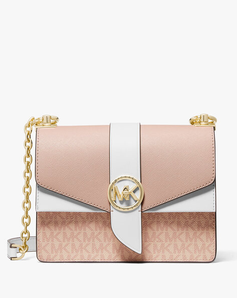 Buy Michael Kors Greenwich Small Colour-Block Logo & Saffiano Leather  Crossbody Bag | Pink Color Women | AJIO LUXE