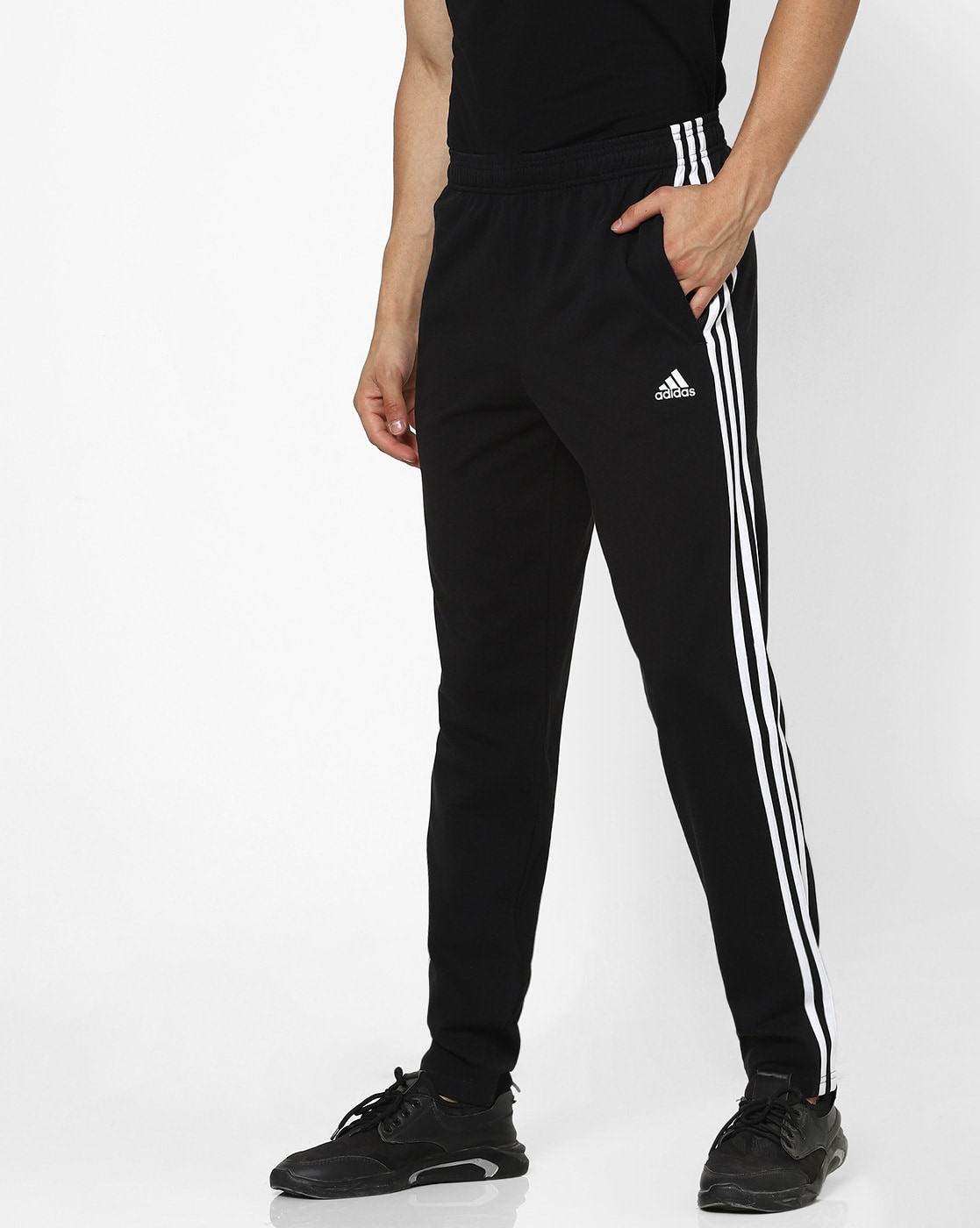 Adidas Sweatpants Mens Medium Black Straight Leg Varsity Stripe Polyester |  eBay
