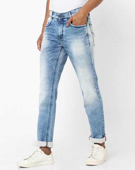 Mufti Mid-Rise Heavily-Washed Jeans