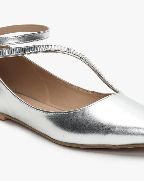 silver pointed flat shoes
