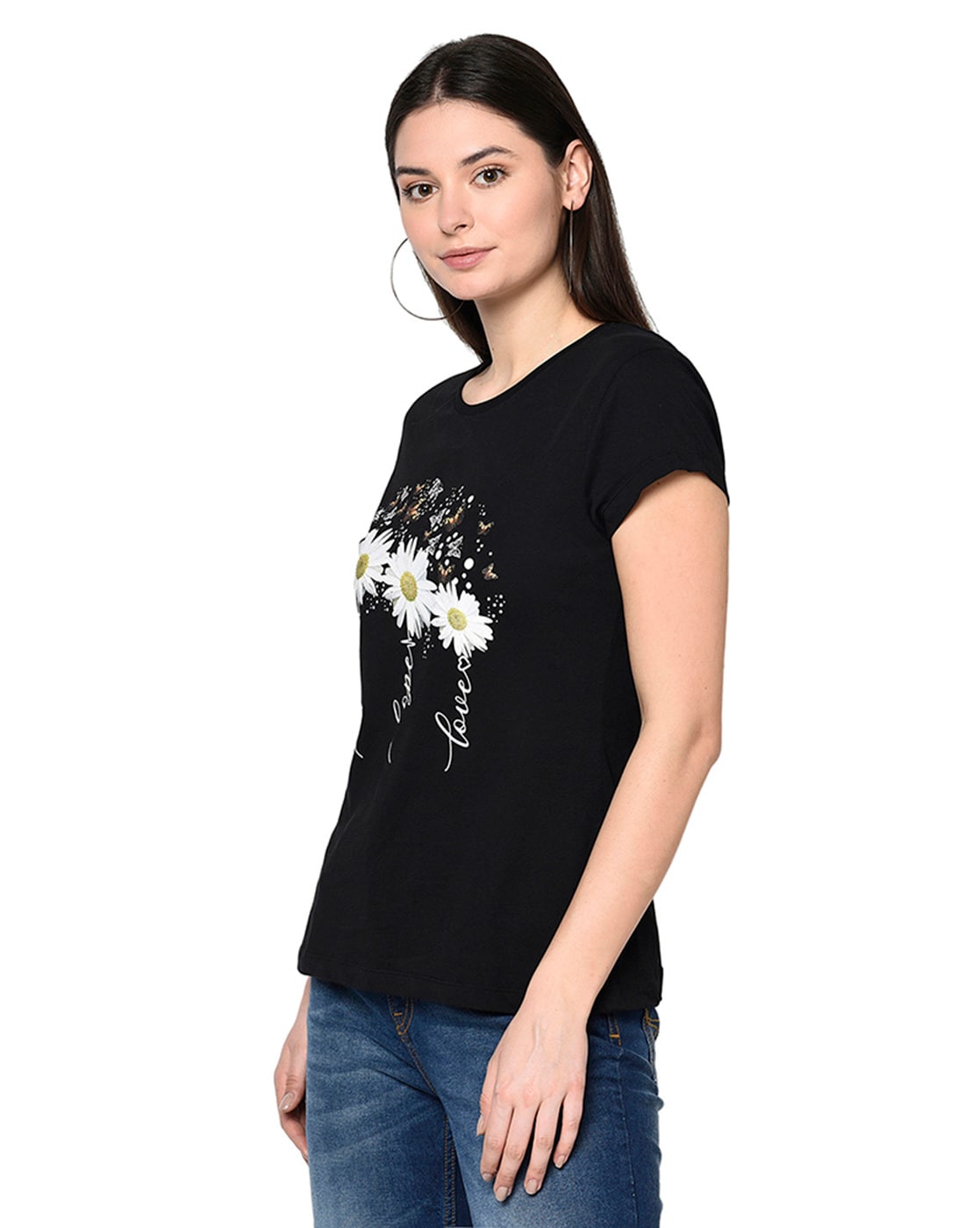 Lucky Brand womens Short Sleeve Crew Neck Embroidered Daisy Tee T