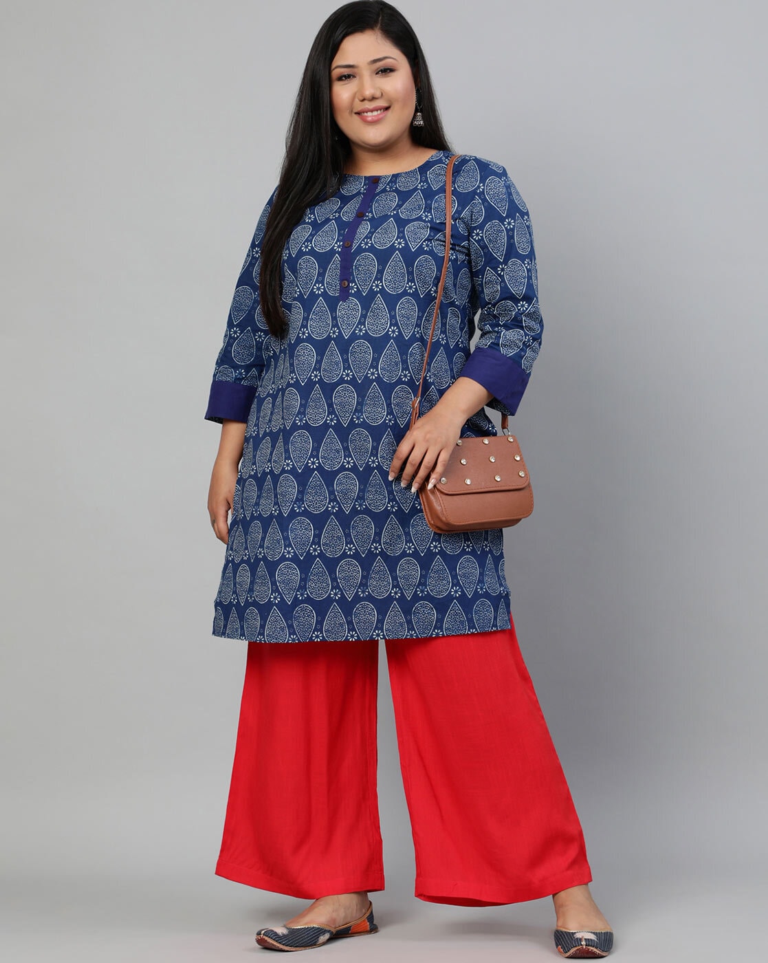 Cotton Hi Neck Red Flare Kurti with Palazzo Pant at best price in Jaipur |  ID: 20448833455