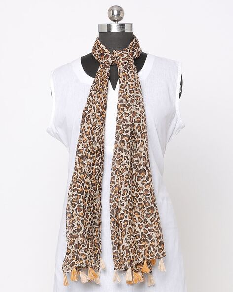 Leopard Print Scarf with Tasselled Border Price in India